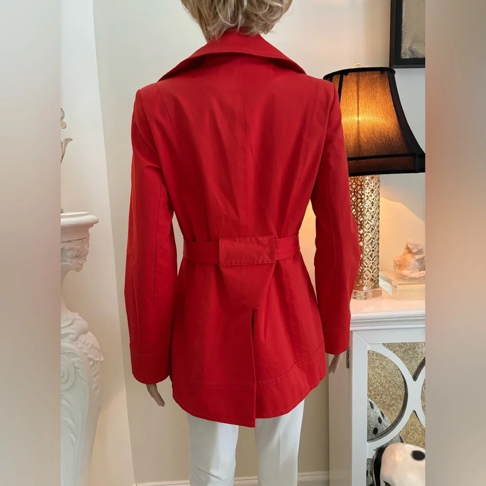 DKNY Red Funnel Neck Belted Trench Coat Pea Coat - Picture 8 of 16